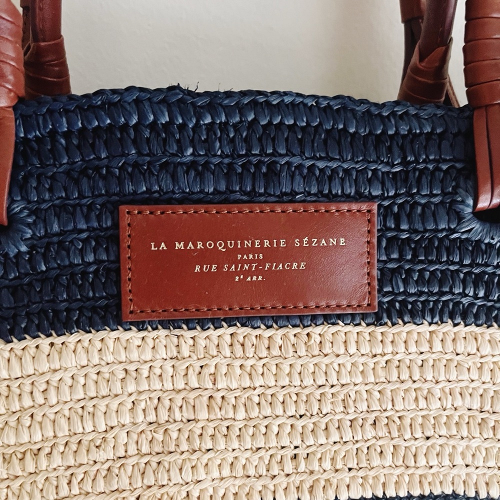 Sezane Navy Striped Maxi Justine Basket Bag - Picture 4 of 6